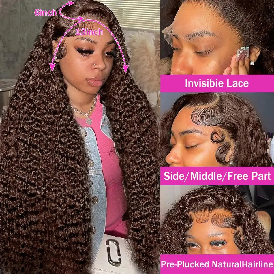 Chocolate Brown Deep Wave Wig – Soft, Natural & 100% Human Hair HD Lace Front