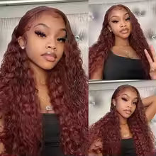 Reddish Brown Deep Wave HD Lace Frontal Human Hair Wig